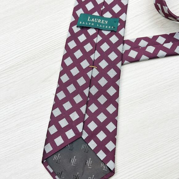 Lauren Ralph Lauren Maroon & Silver Diamond Pattern Neck Tie - Picture 5 of 7